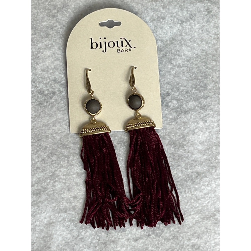 Bijoux Bar Tassel Earrings Burgundy Gold Tone Boho Fringe Drop JC25-5198G